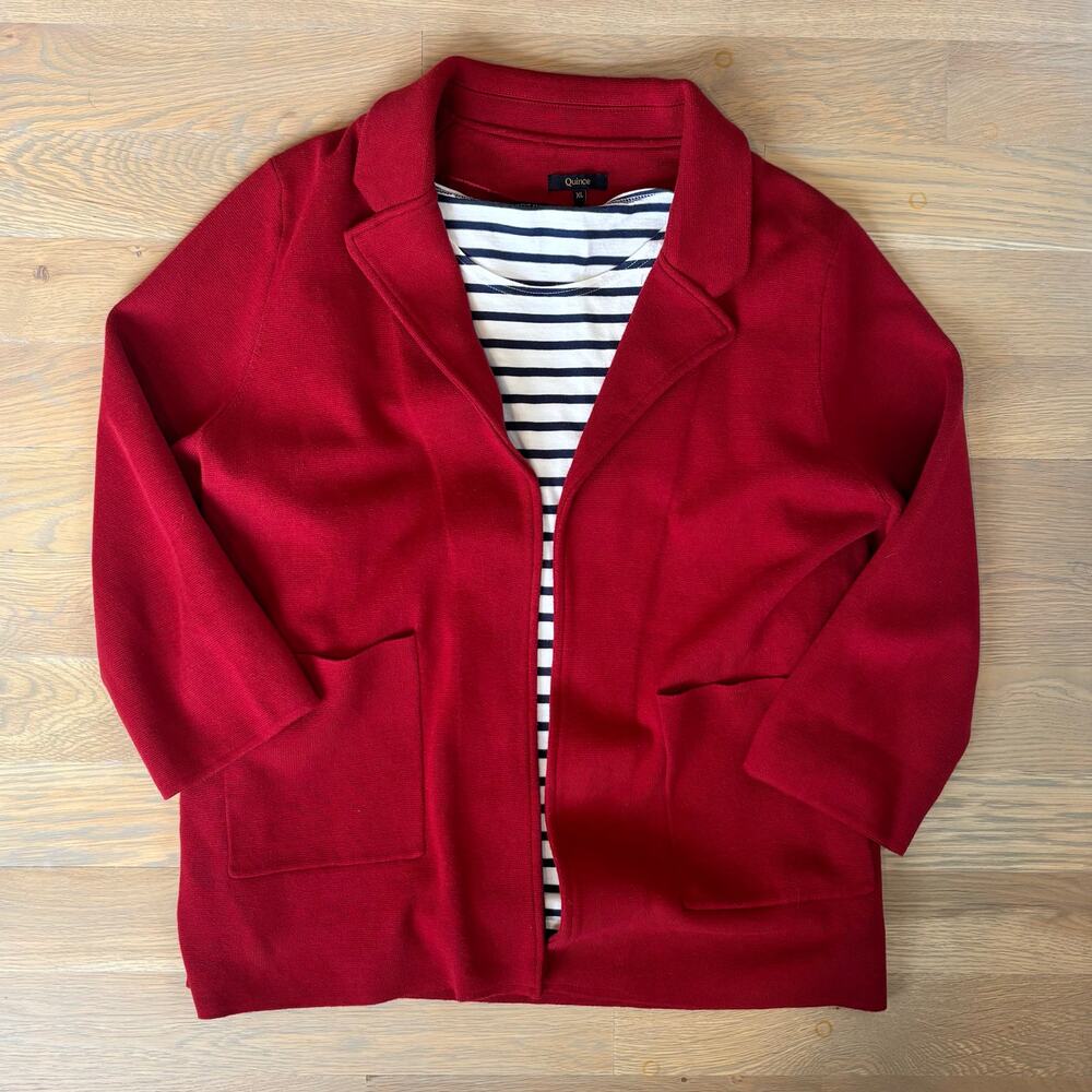 Quince Organic Cotton Knit Blazer Open Sweater Red Womens Size XL